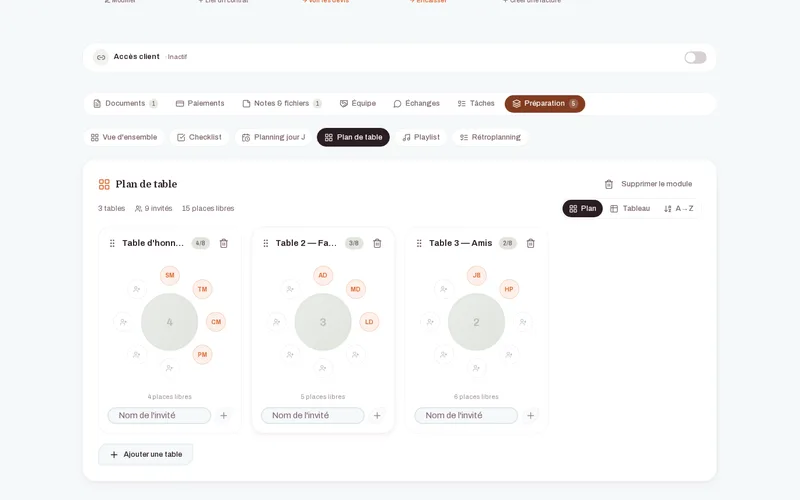 Module Plan de table — IBDA