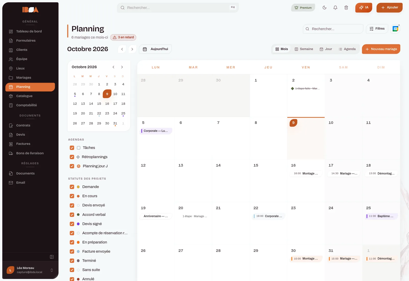 Planning des dates d'un prestataire dans IBDA