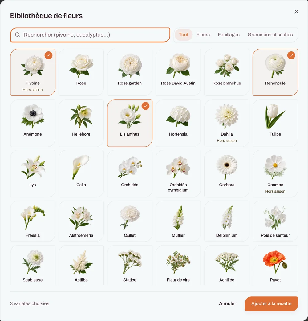 Bibliothèque de fleurs illustrées d'IBDA
