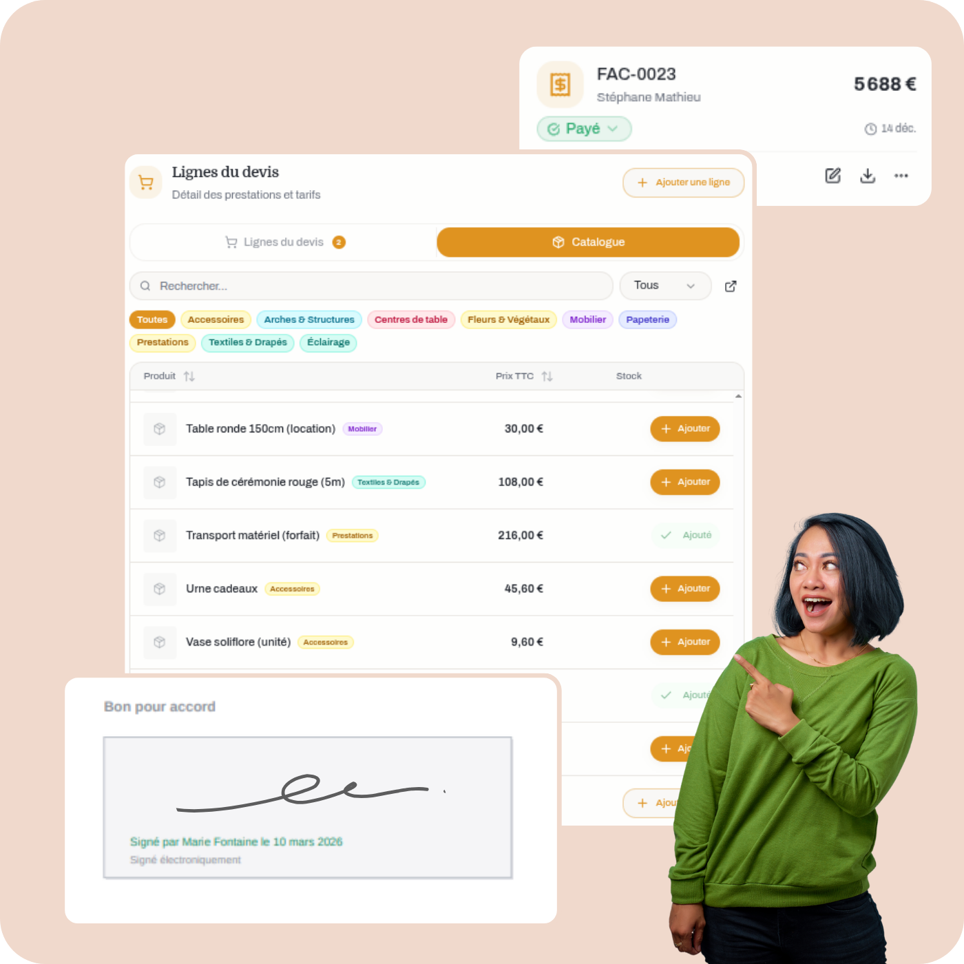 Logiciel de devis et facturation pour prestataires événementiels avec signature électronique — IBDA