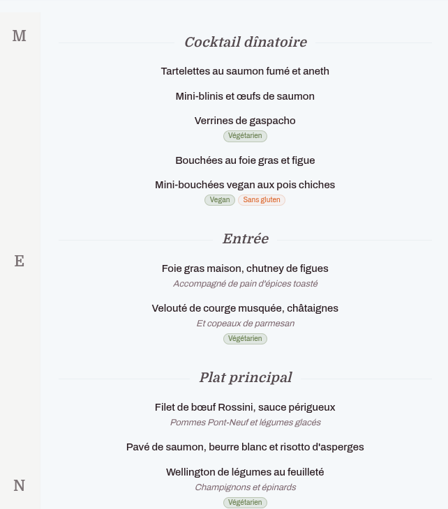 Capture d'écran Menu
