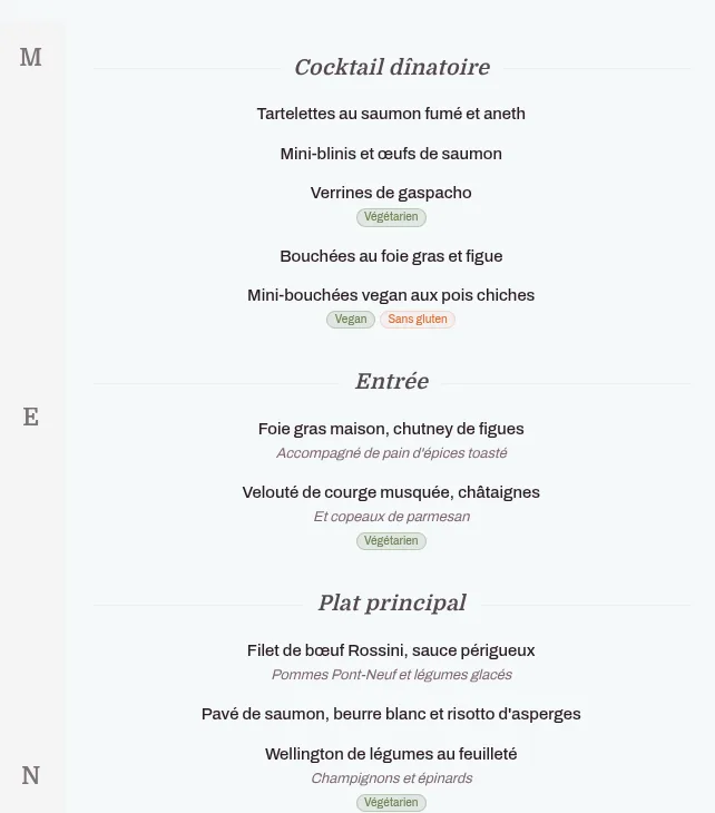 Capture d'écran Menu