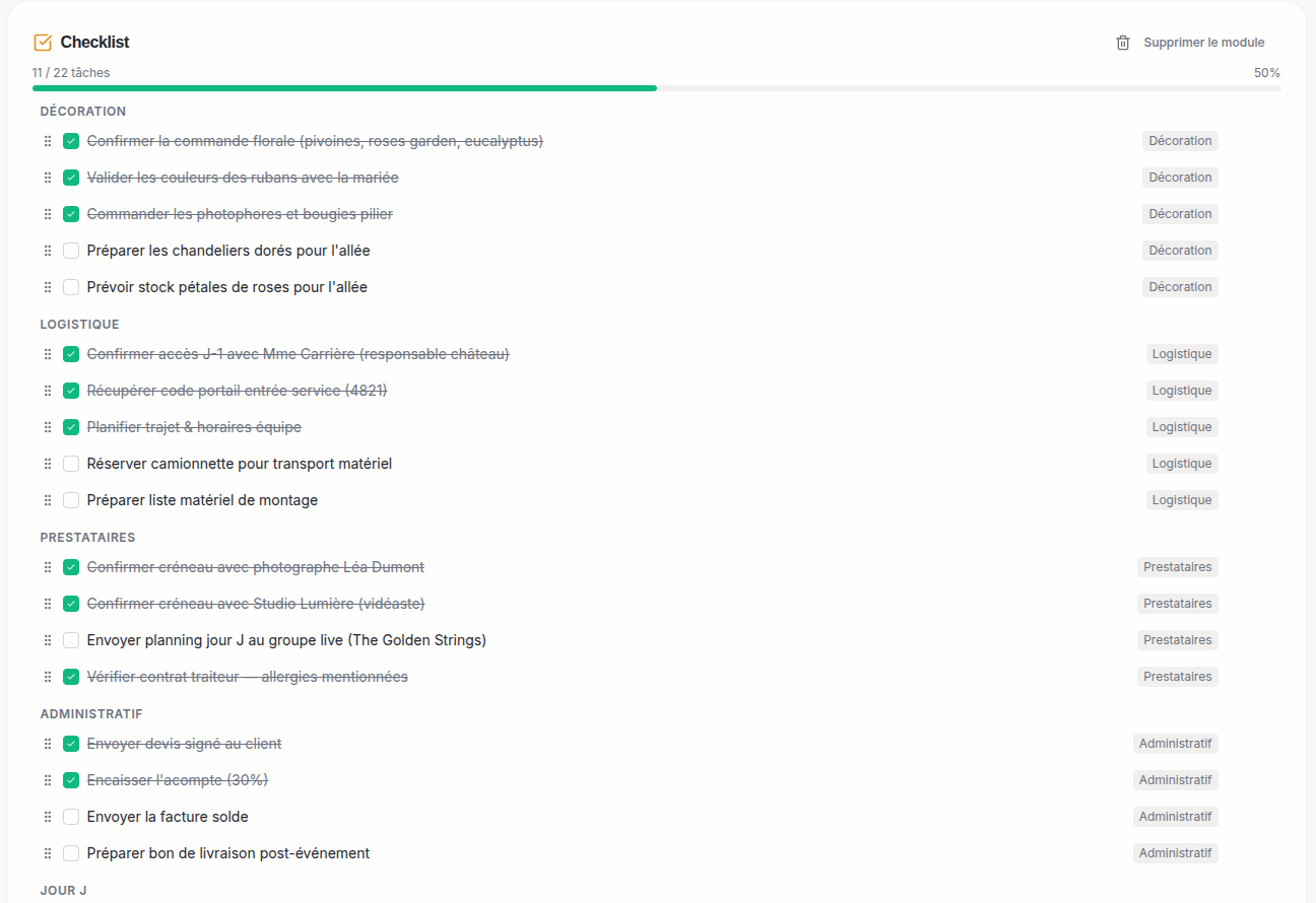 Capture d'écran Checklist