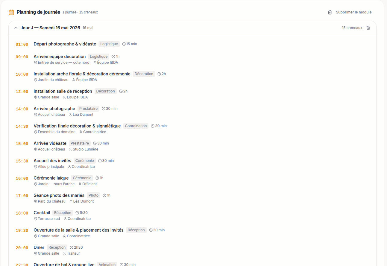 Capture d'écran Planning jour J