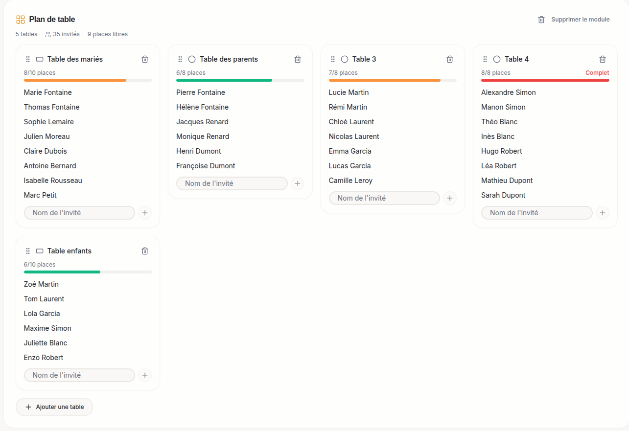 Capture d'écran Plan de table